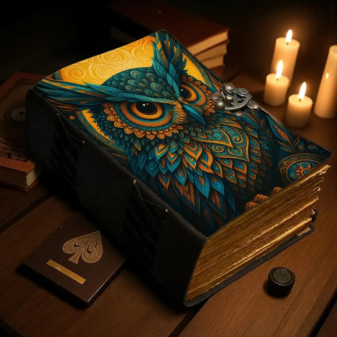 Leather Journal Blank Vintage Notebook with 3D Owl Print