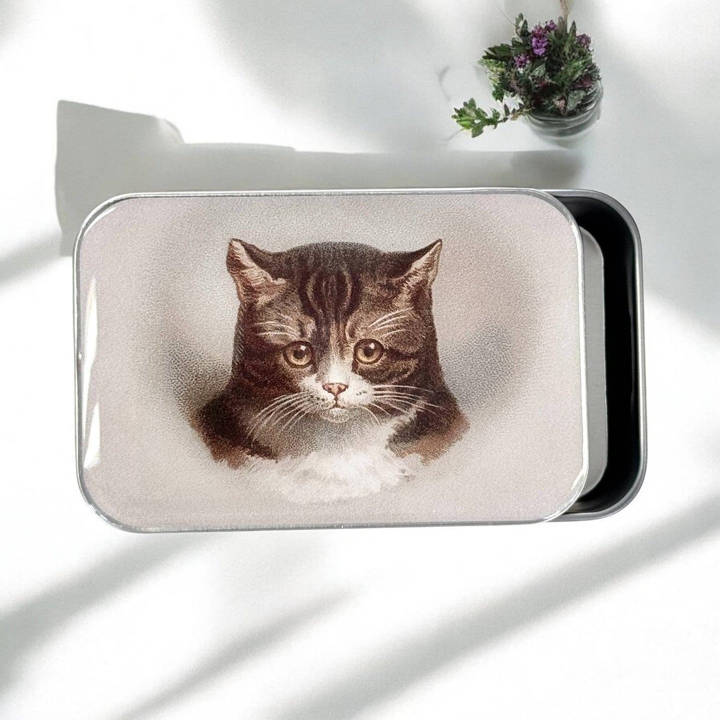 Cat Notions Tin (Handcrafted, Resin Coated)