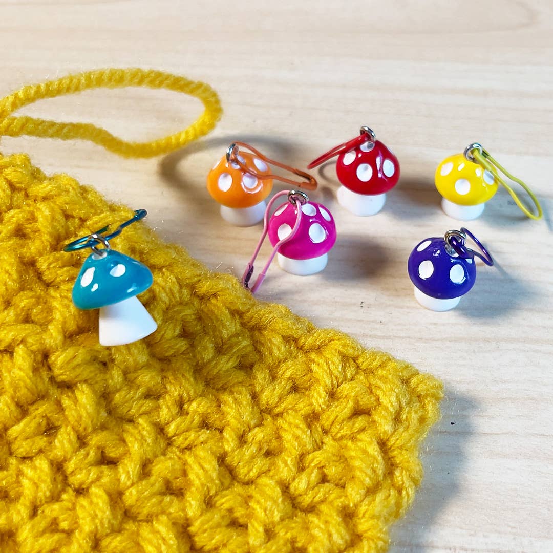 Happy Little Shrooms Stitch Markers, mushrooms, crochet