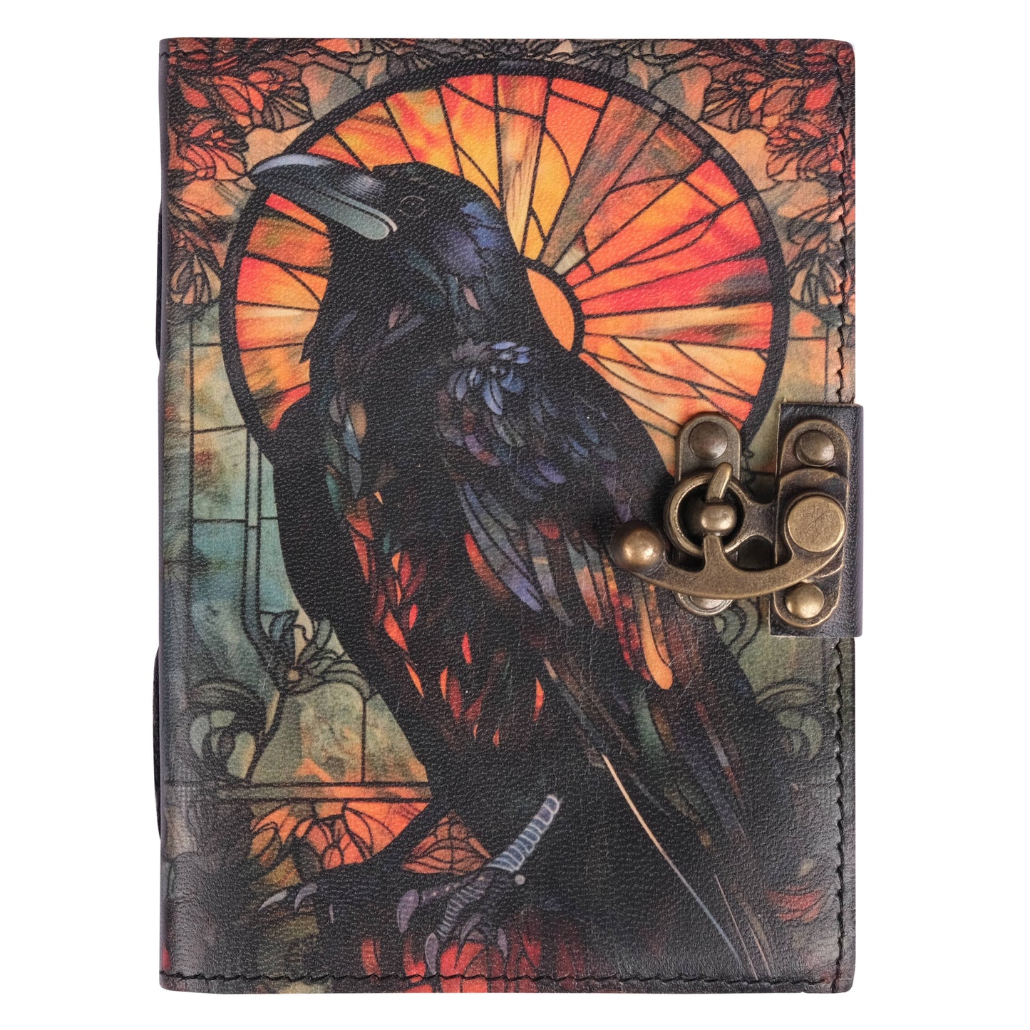 Leather Journal Blank Vintage Notebook with Crow UV Print