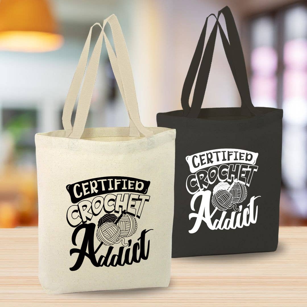 Certified Crochet & Knit Addict Canvas Tote Bag, Custom