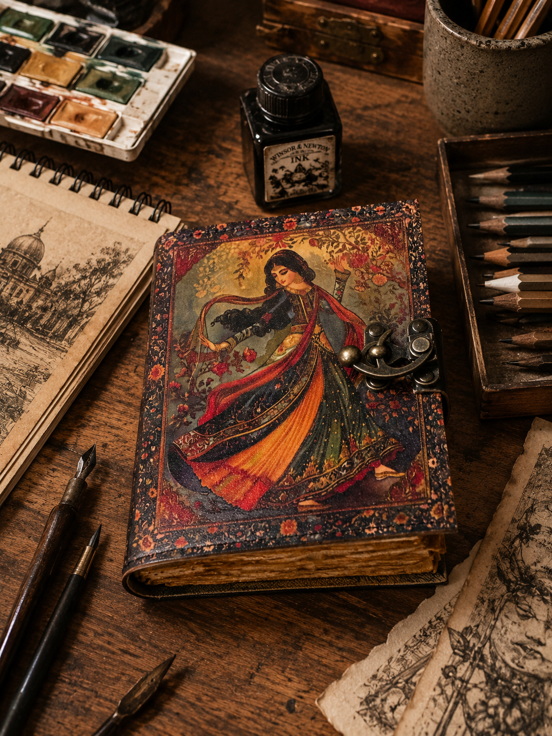 Leather Journal with Brass Lock Persian Art Diary Gift Shops