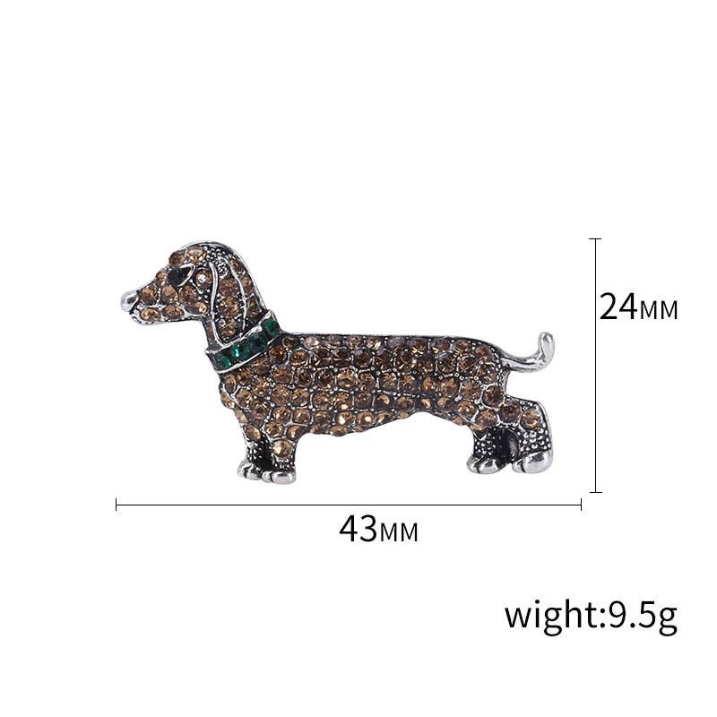 Rhinestone Dachshund Brooch, Sparkly Dog Lapel Pin