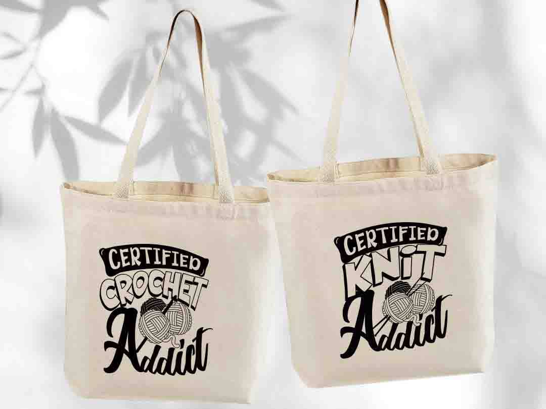 Certified Crochet & Knit Addict Canvas Tote Bag, Custom