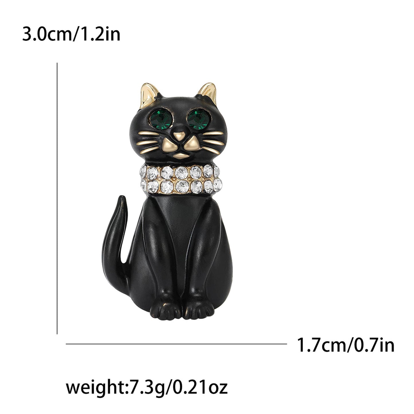 Gold Accent Rhinestone Collar Black Cat Brooch