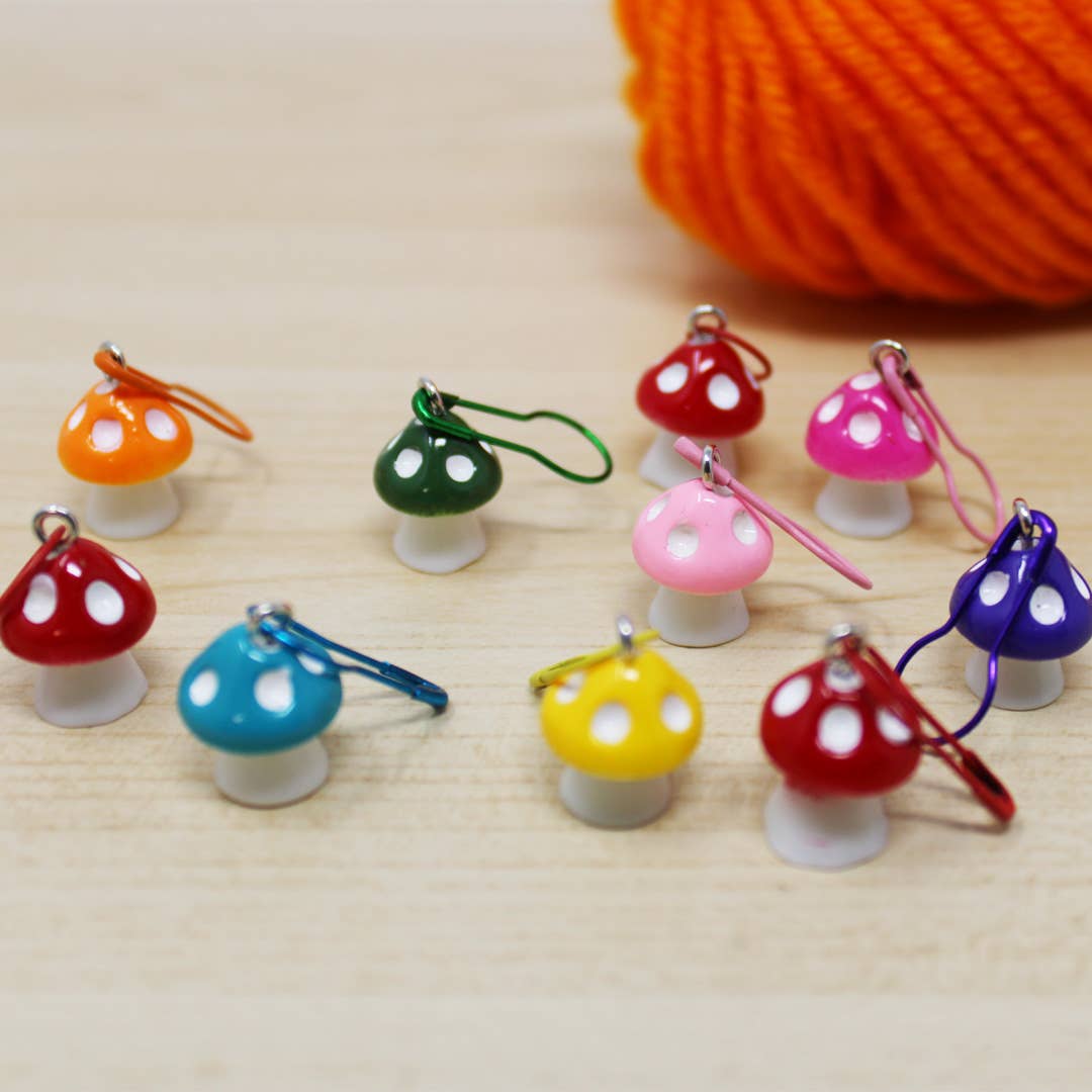 Happy Little Shrooms Stitch Markers, mushrooms, crochet