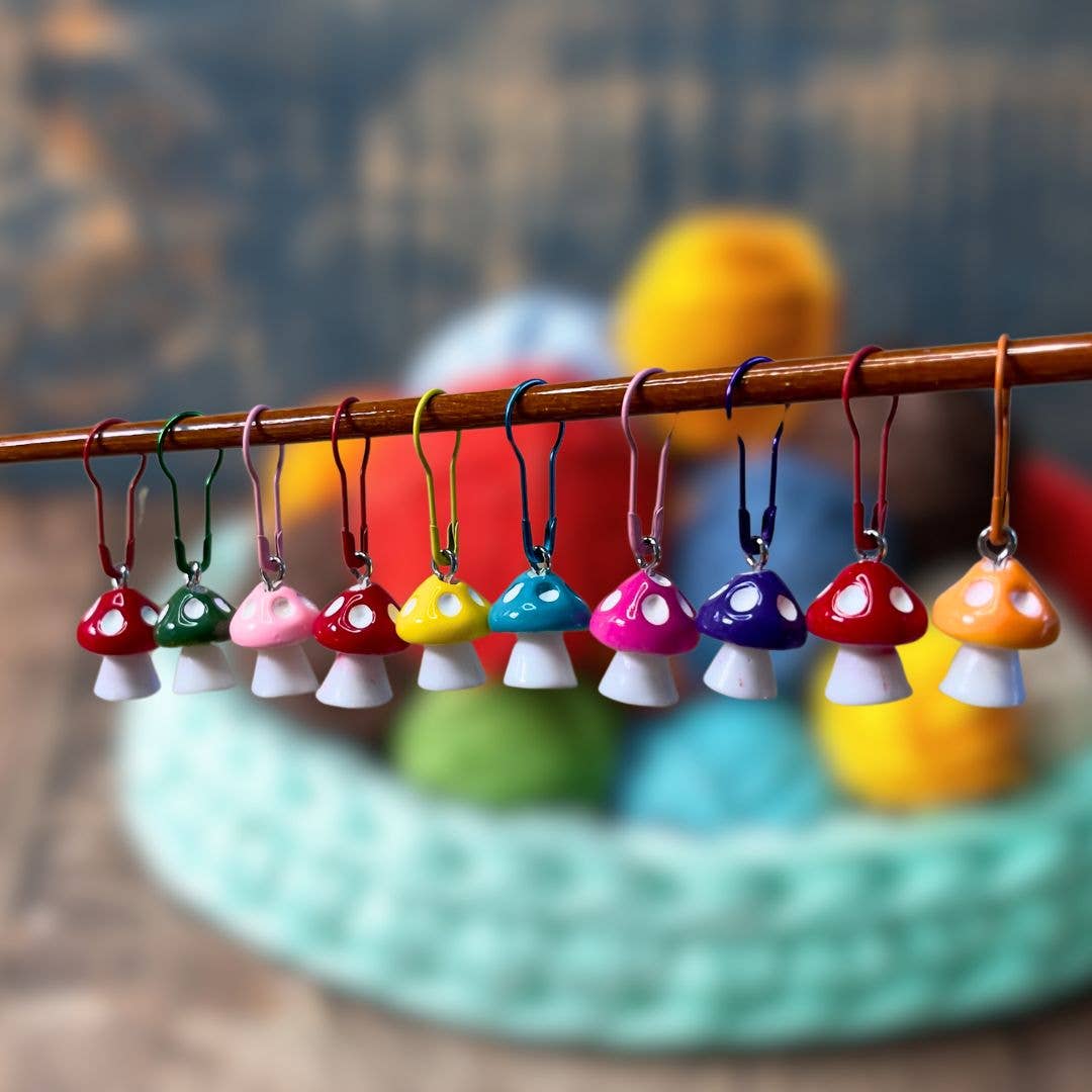 Happy Little Shrooms Stitch Markers, mushrooms, crochet
