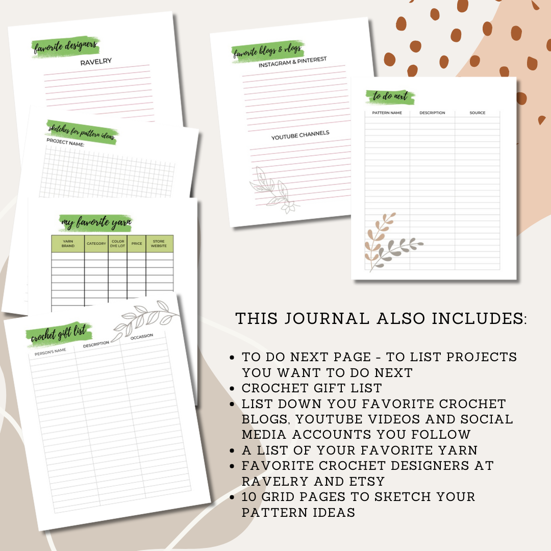 Crochet Lover Journal Pattern Log Book, 8x10 Paperback