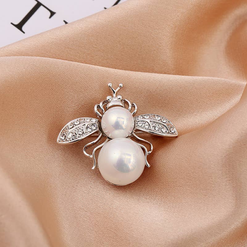 Pearl and diamond bee brooch, insect pin