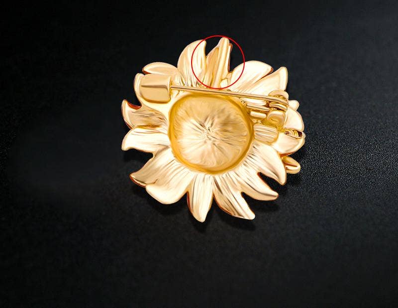 Sunflower Bee Brooch, Gold Sunflower Diamond Pin