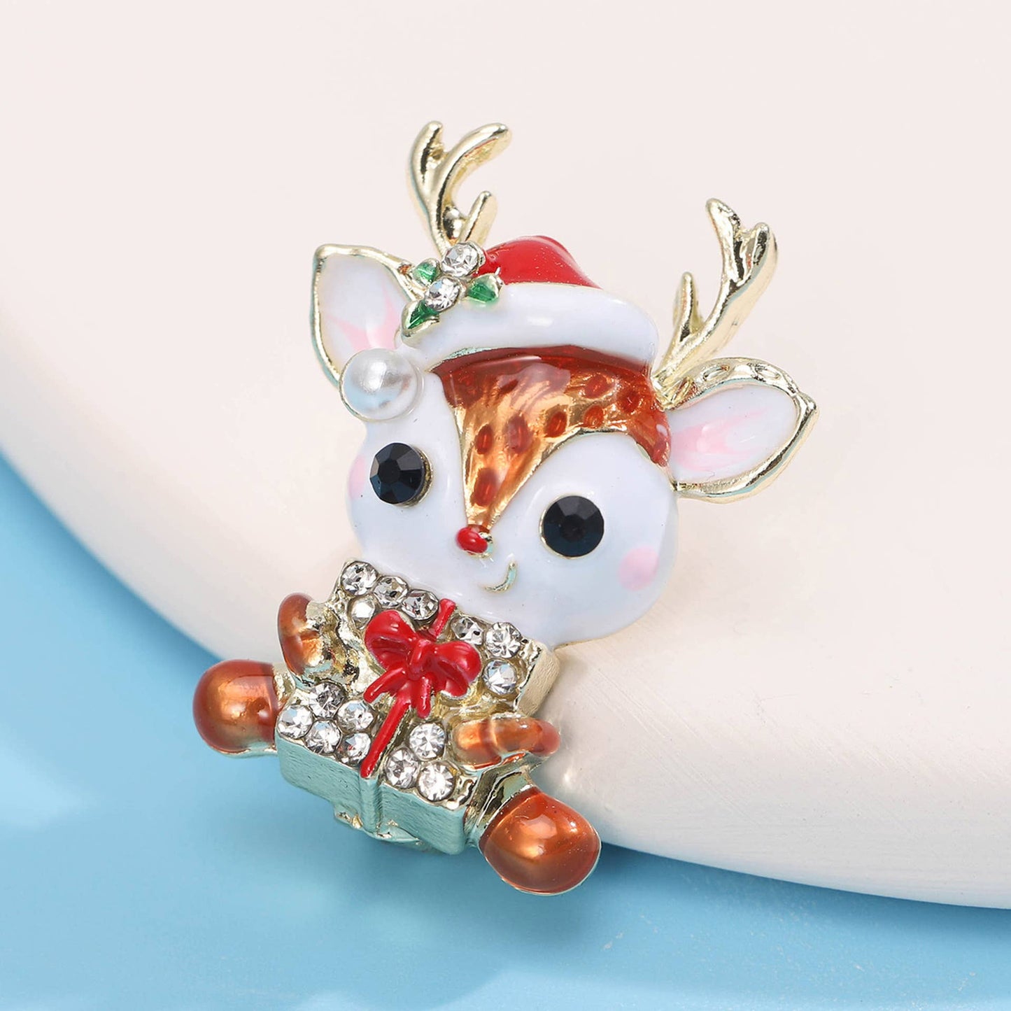 Cute Christmas Gift & Santa Hat Design Reindeer Brooch