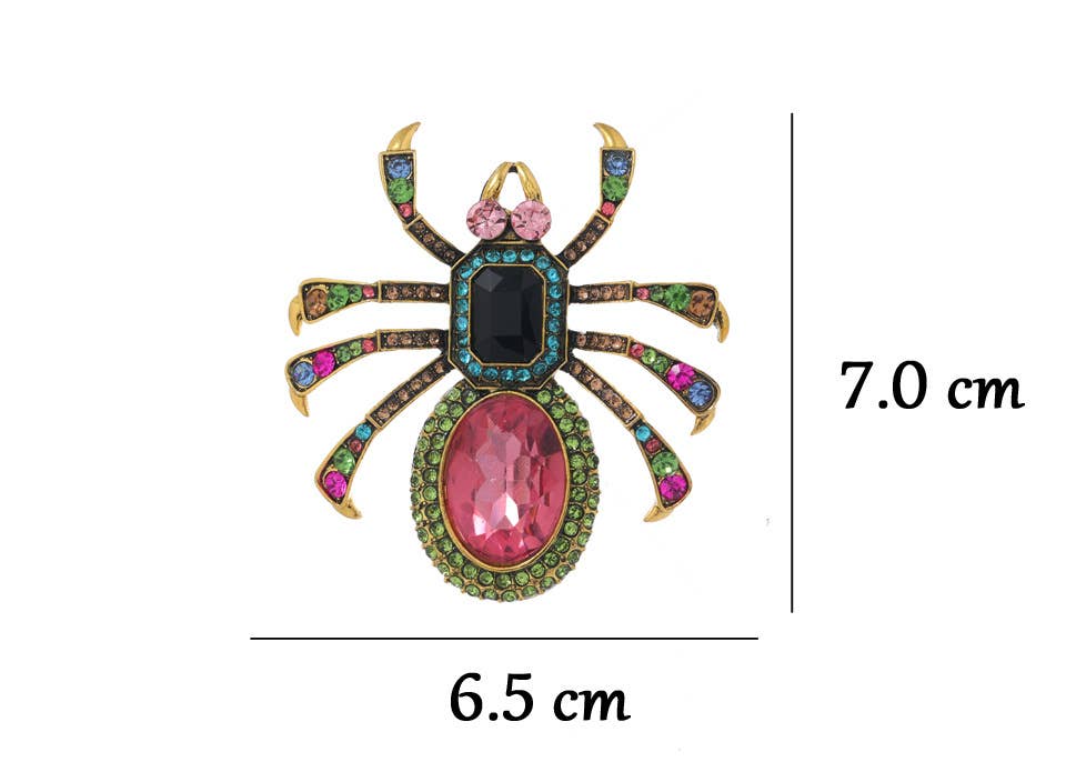 Glamorous Multi - Colored Crystal Spider Brooch
