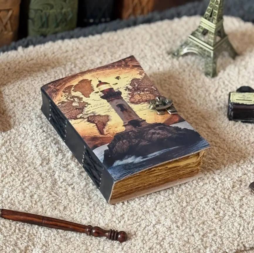 Lighthouse Leather Journal with Vintage Map Art | Nautical