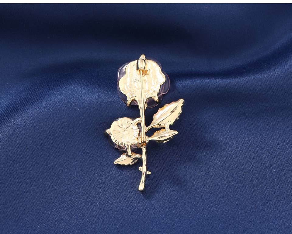 Sweet Transparent Pink Rose Flower Brooch & Earrings