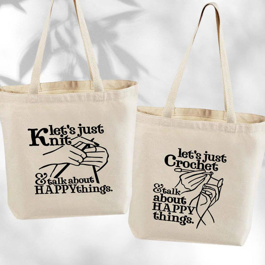 Let's Crochet Knit & Talk About Happy Things Canvas Tote Bag