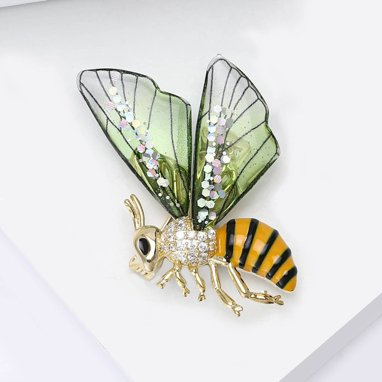 Iridescent Gradient Acrylic Wing Bee Brooch