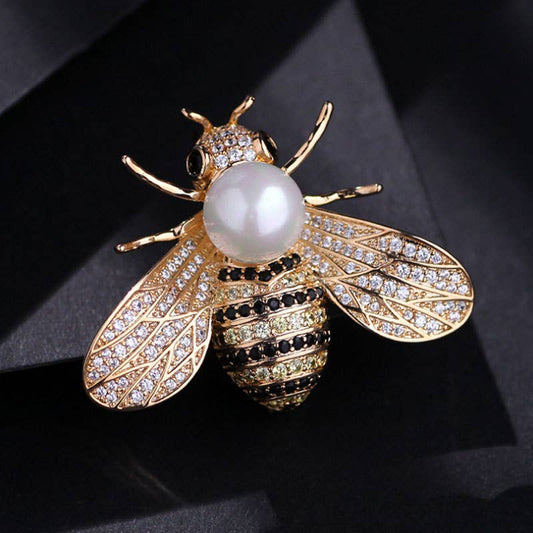 Pearl and diamond bee brooch, insect pin