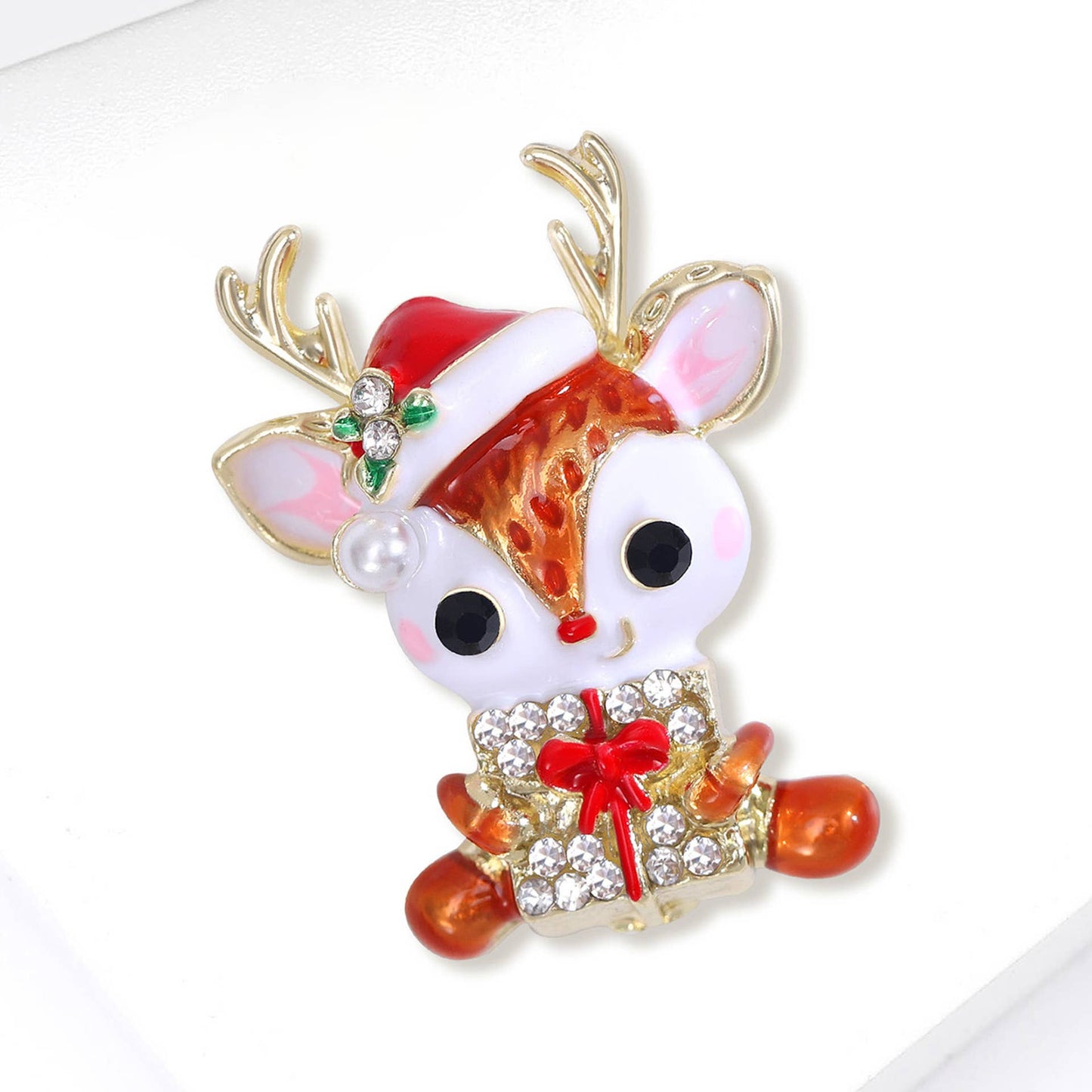 Cute Christmas Gift & Santa Hat Design Reindeer Brooch