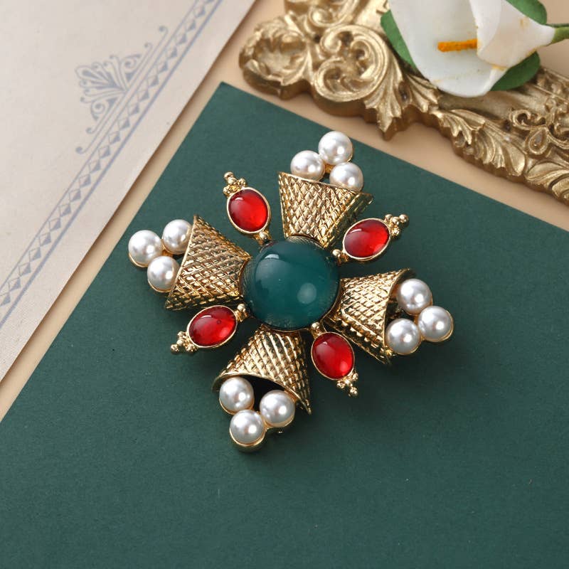 Baroque brooch cross crown animal pin