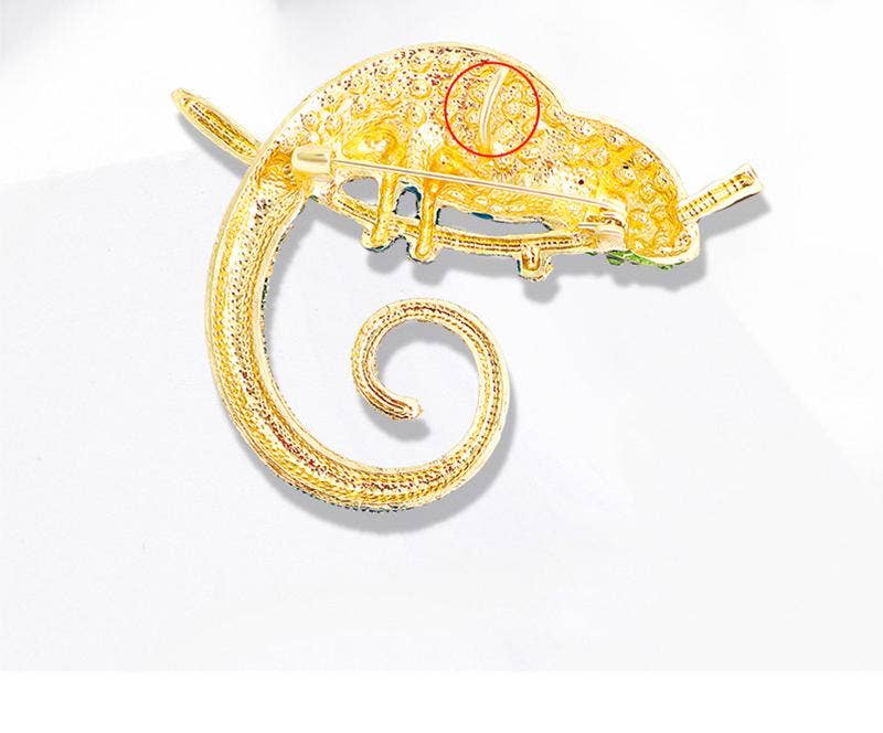 Diamond colored chameleon brooch lizard pin