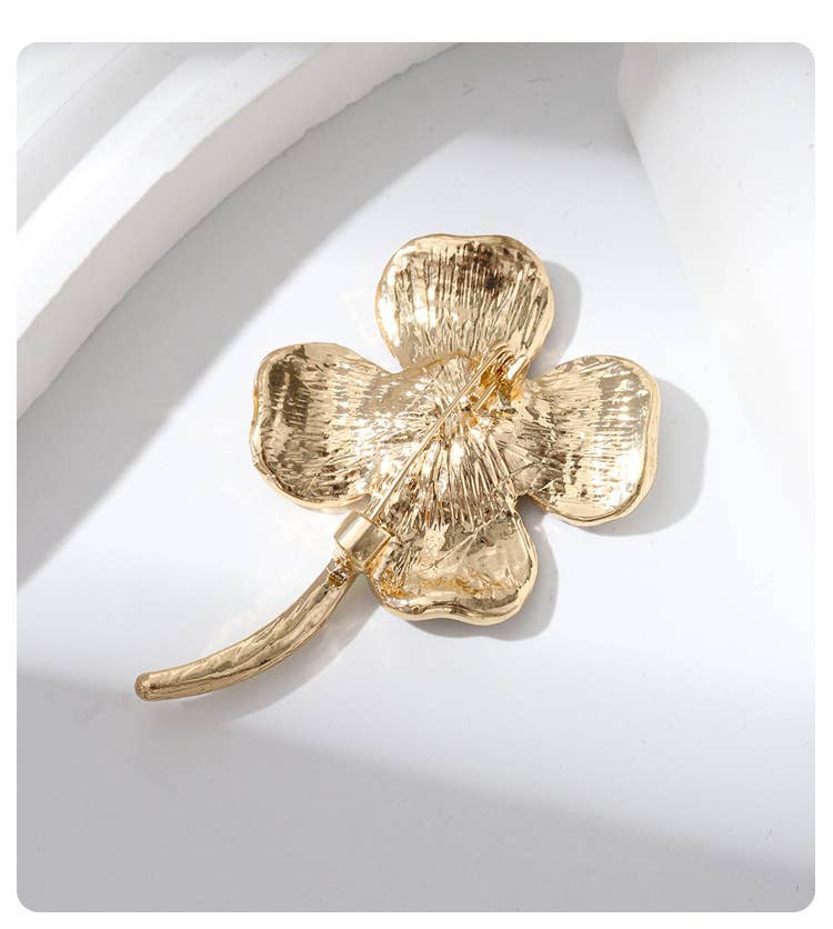 Enamel Leaf & Ladybug Accent Four-Leaf Clover Brooch