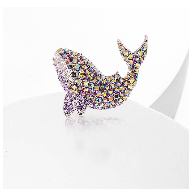 Iridescent Rhinestone Whale Brooch