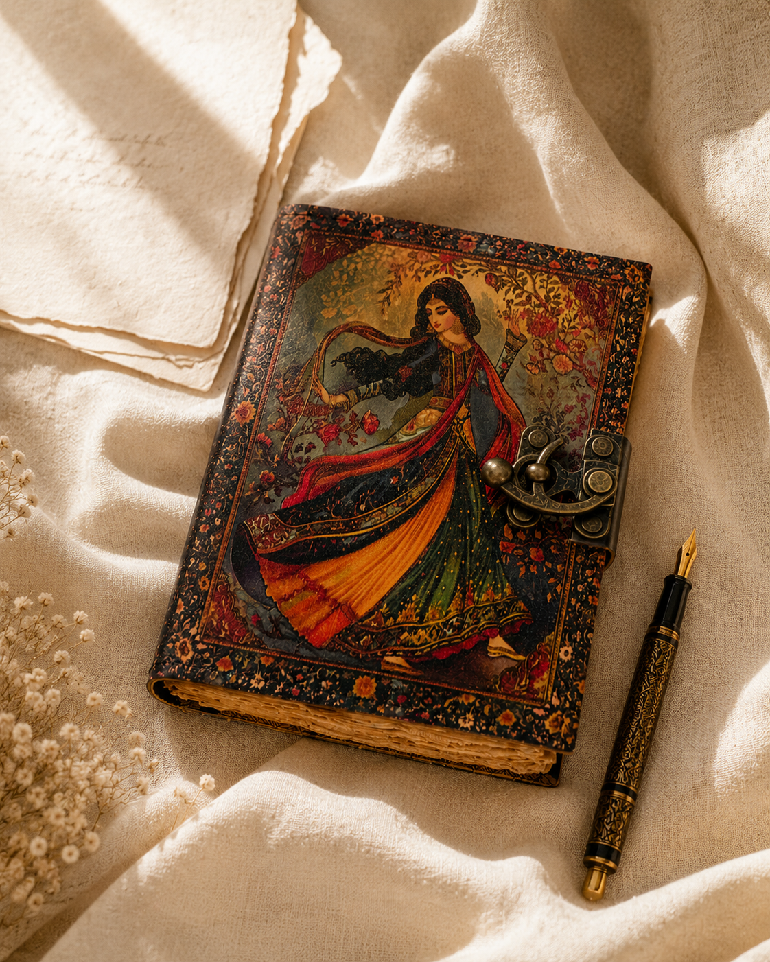 Leather Journal with Brass Lock Persian Art Diary Gift Shops