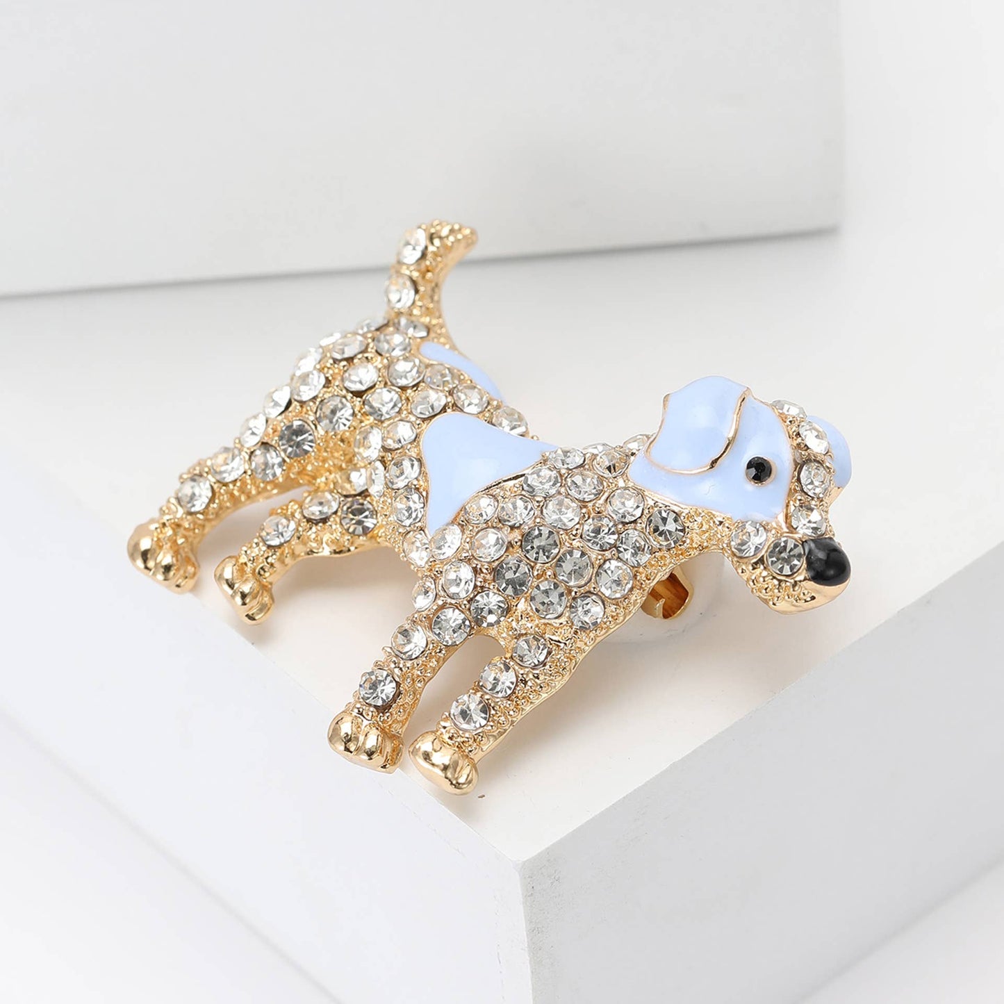Cute Dog Rhinestone Pin with Enamel Details