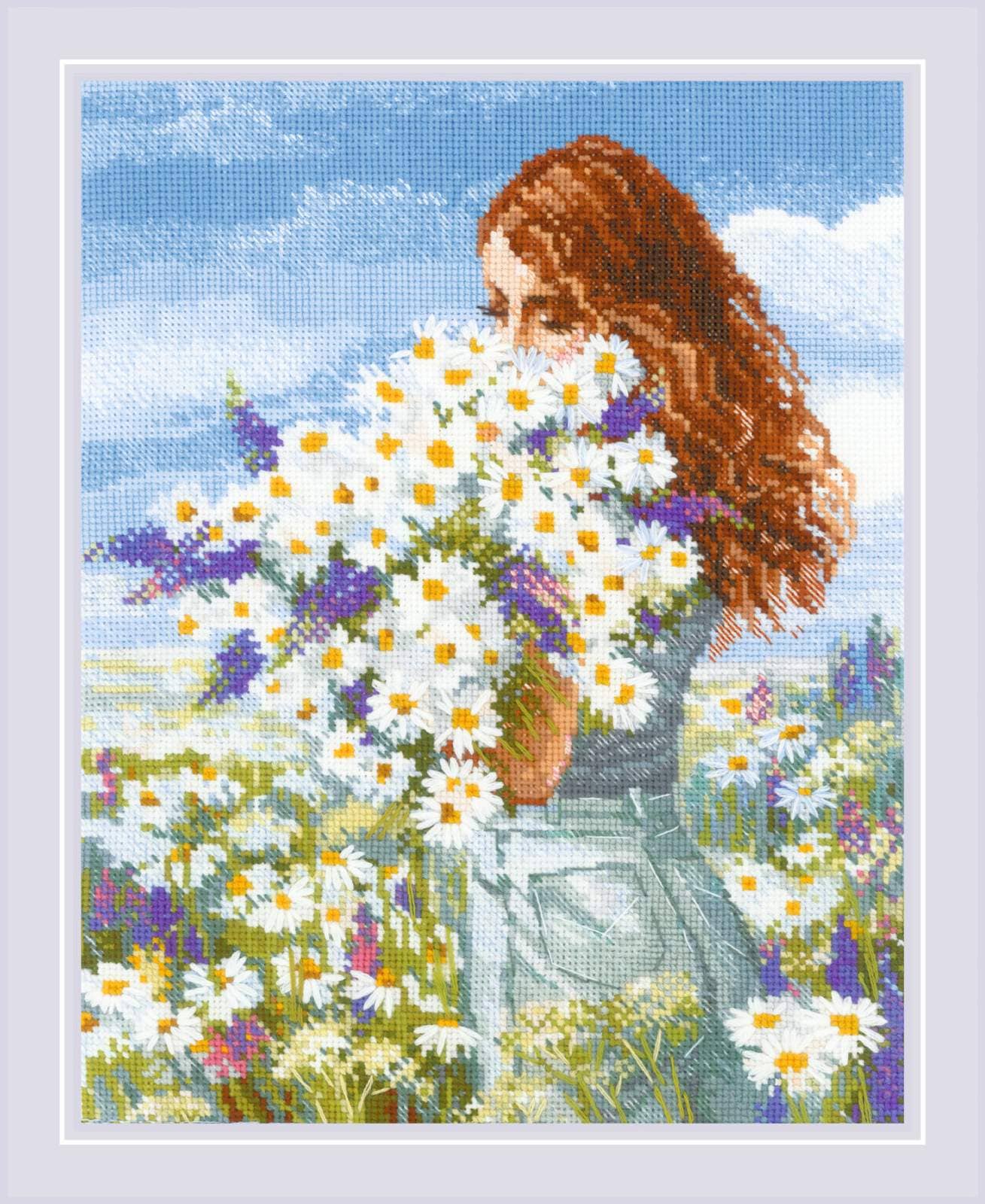 RIOLIS Cross Stitch Kit Chamomile Happiness 2253 Girl Floral