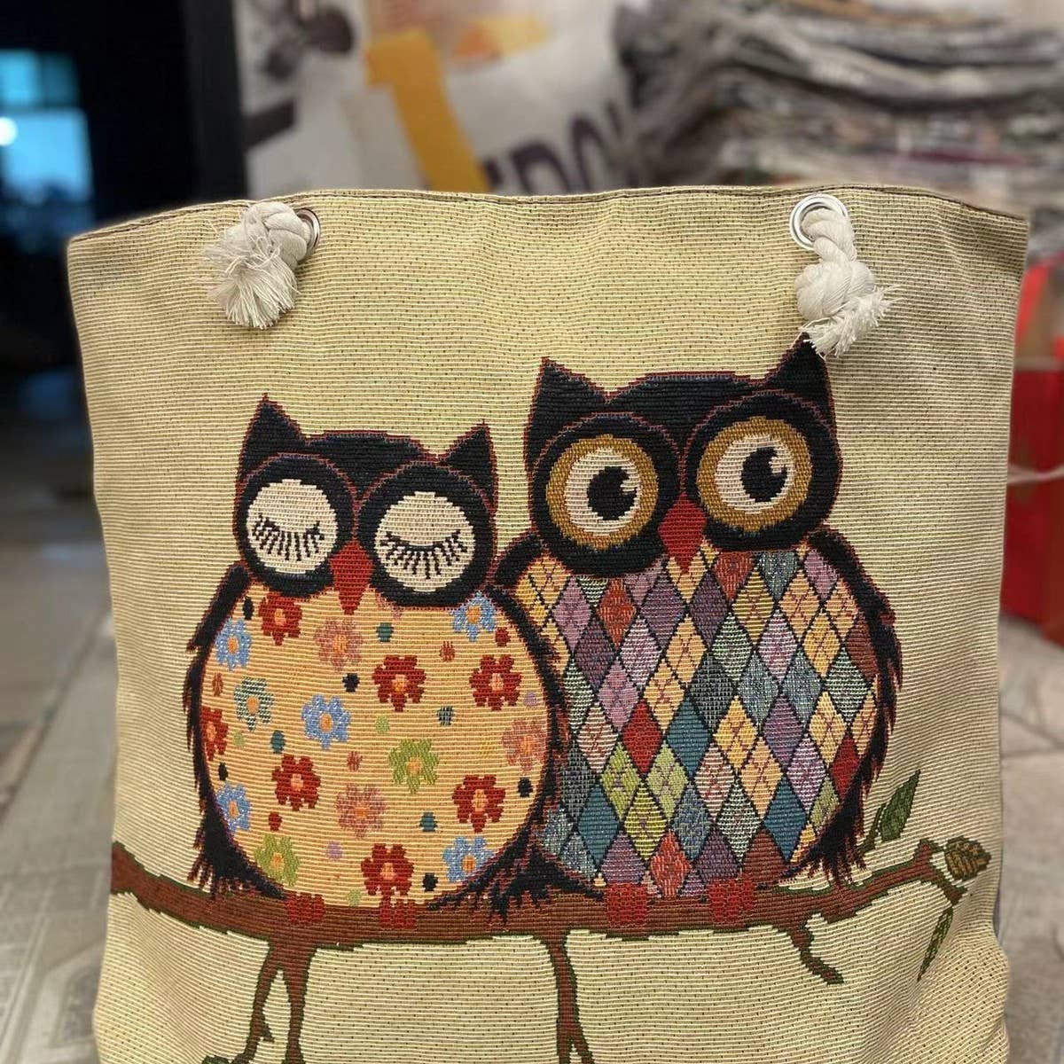 VINTAGE ANIMAL EMBROIDERED CANVAS TOTE BAG_CWAB1679