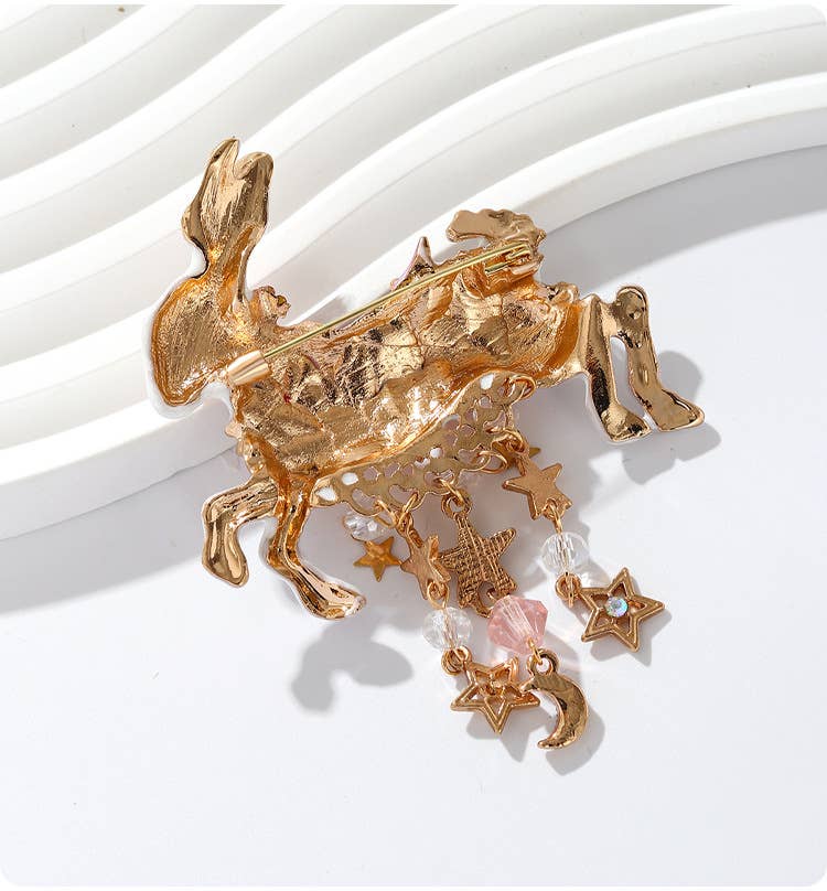 Alloy Rhinestone Rabbit Star Moon Tassel Brooch