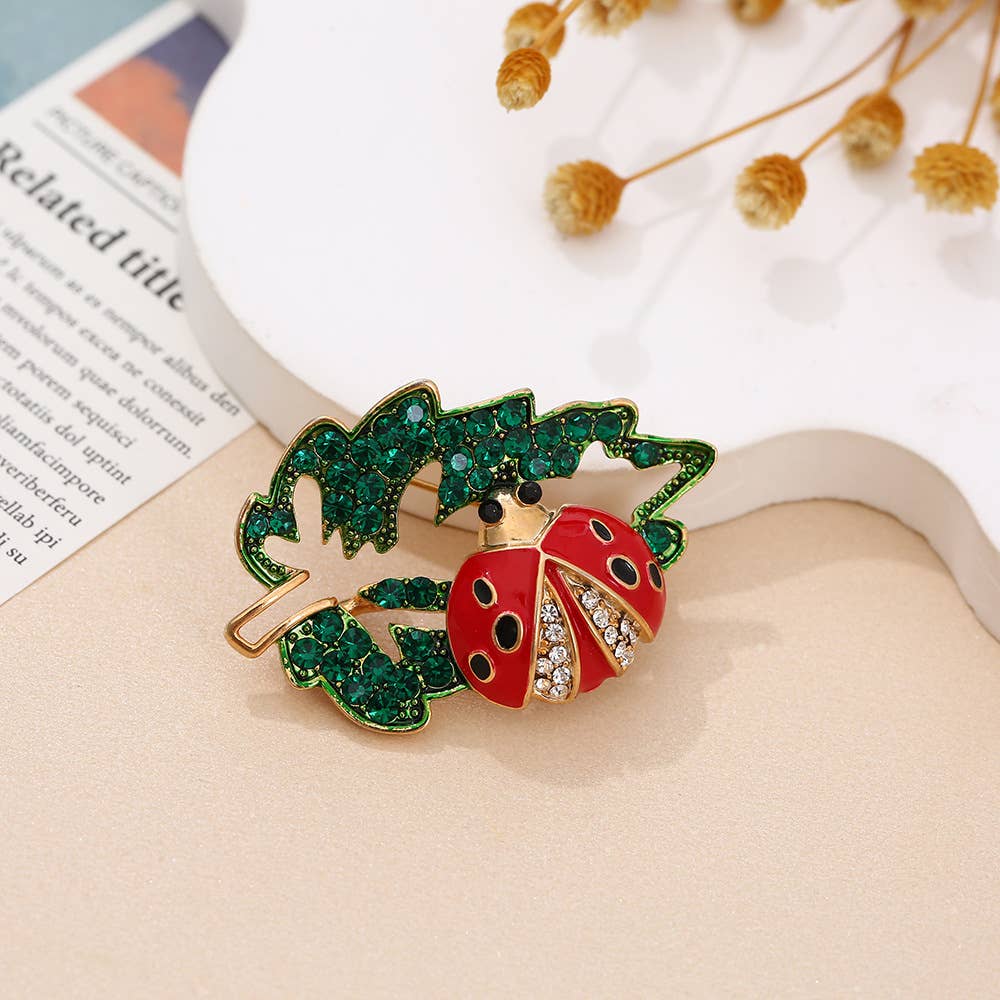 Enamel & Rhinestone Ladybug Brooch, Cute Insect Pin