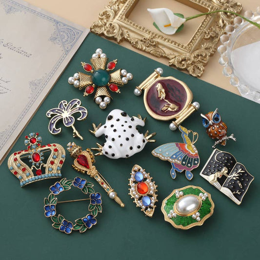 Baroque brooch cross crown animal pin