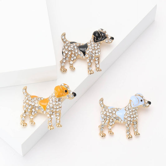 Cute Dog Rhinestone Pin with Enamel Details