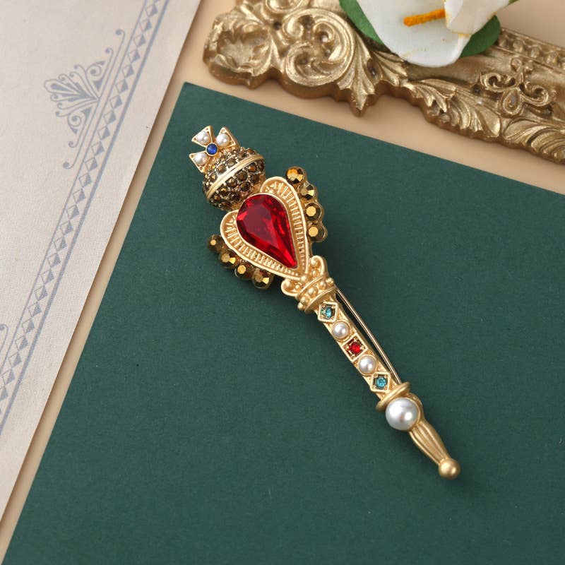 Baroque brooch cross crown animal pin