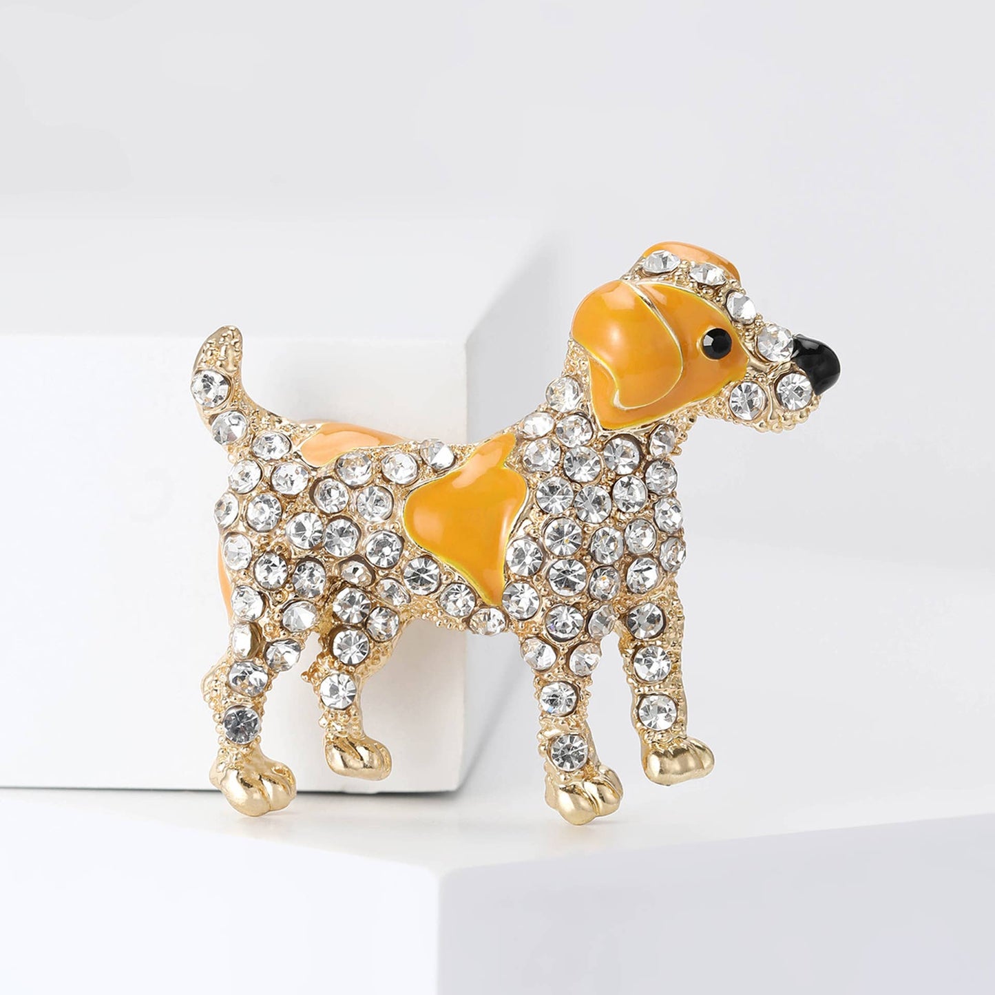 Cute Dog Rhinestone Pin with Enamel Details