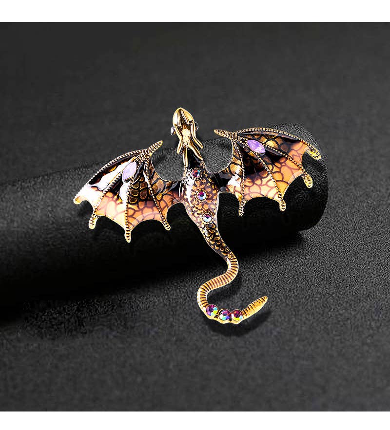 Vintage Oil Drip Cartoon Flying Dragon Brooch