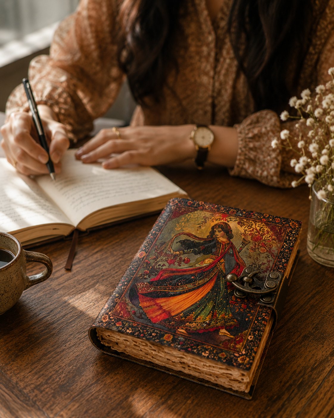 Leather Journal with Brass Lock Persian Art Diary Gift Shops
