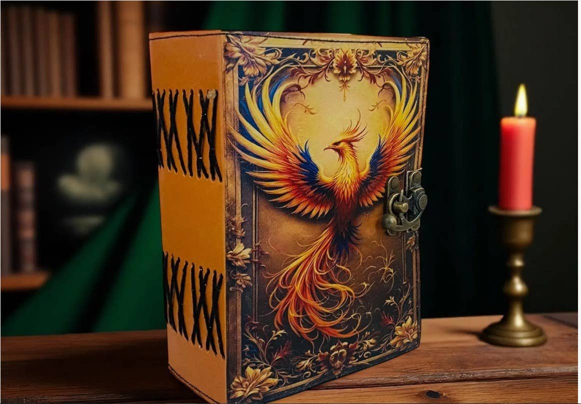 Phoenix Leather Journal with Firebird Art | Fantasy Notebook