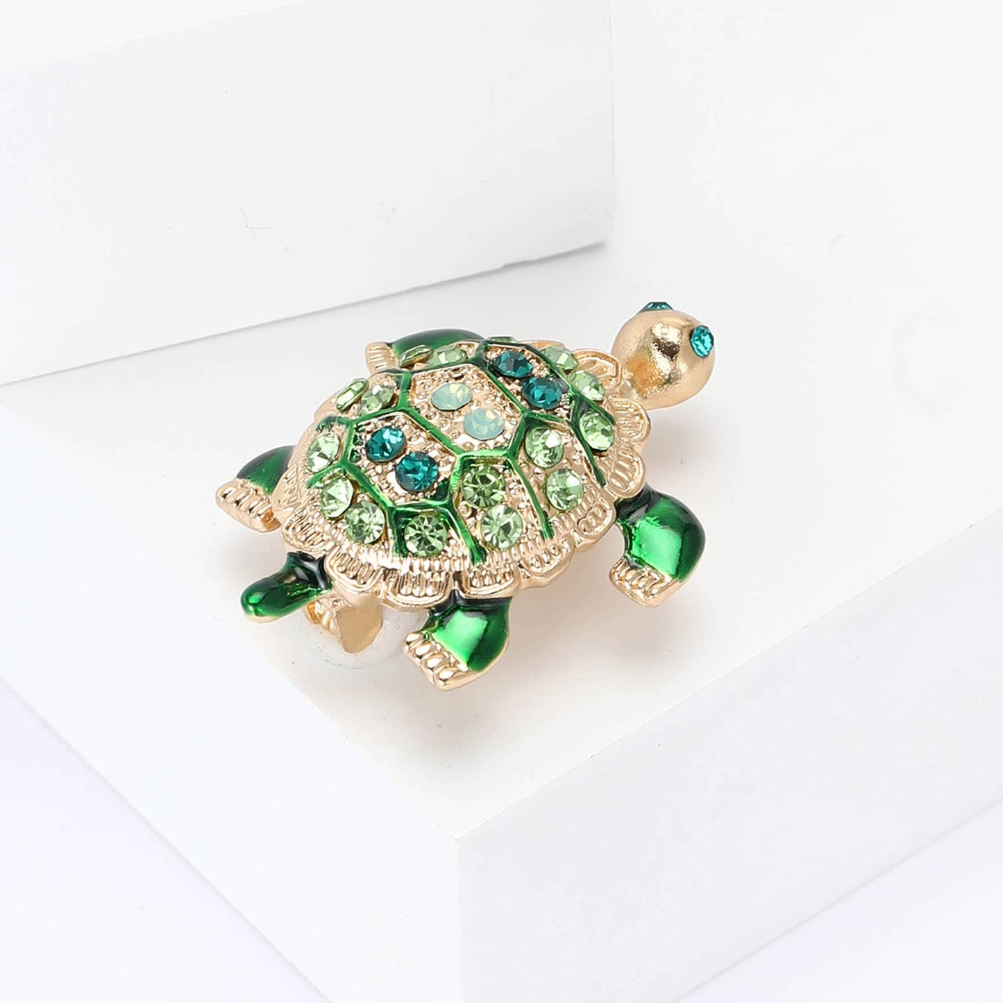 Cute Turtle Brooch, Rhinestone & Enamel Animal Small Pin