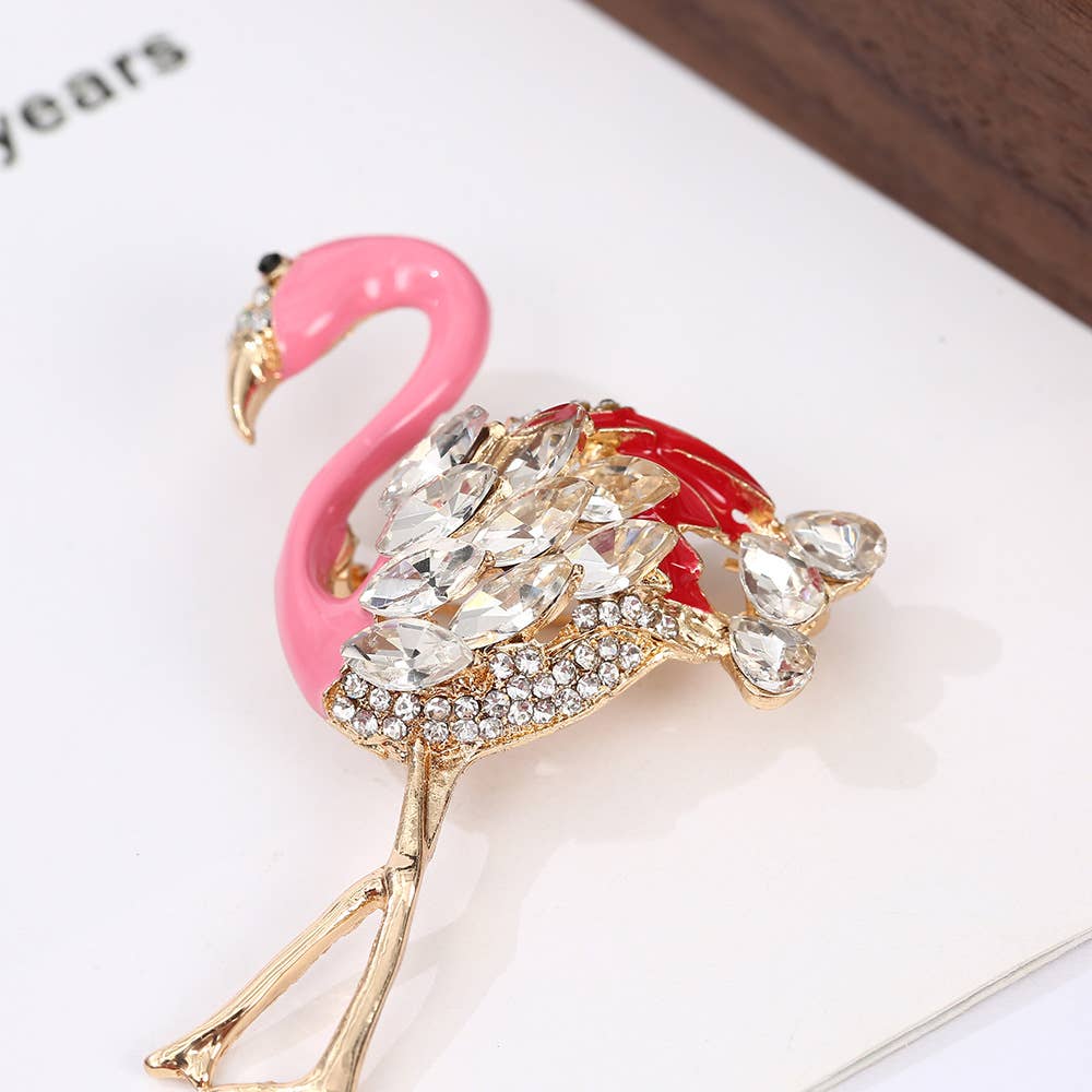 Cute Flamingo Crystal Brooch