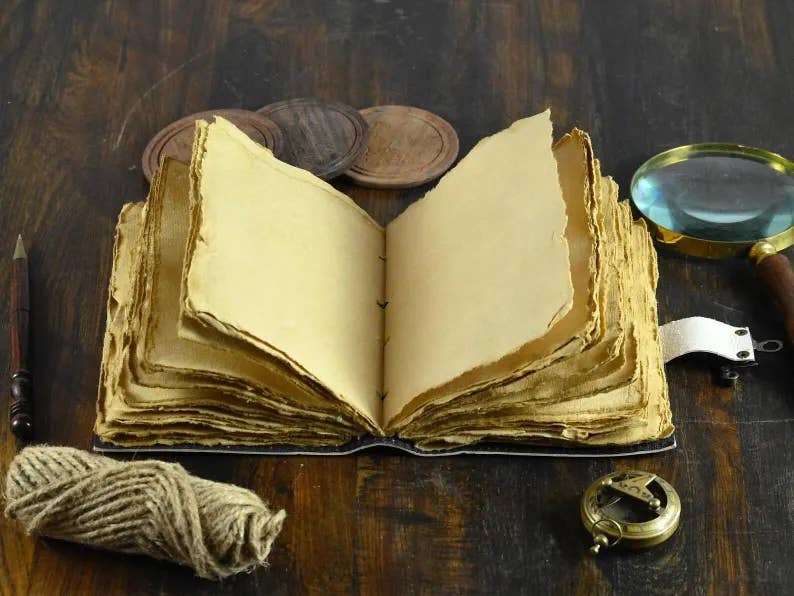 Grimoire Vintage Sailing Ship Boat Leather Journal Handmade
