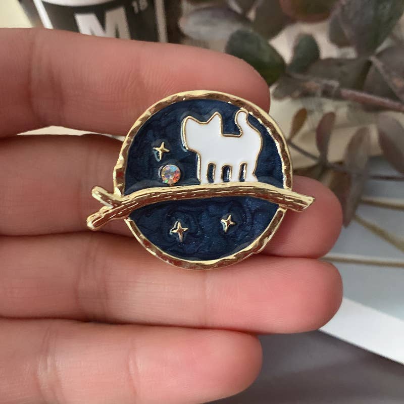 Cartoon Starry Sky Cat & Little Prince Enamel Brooch