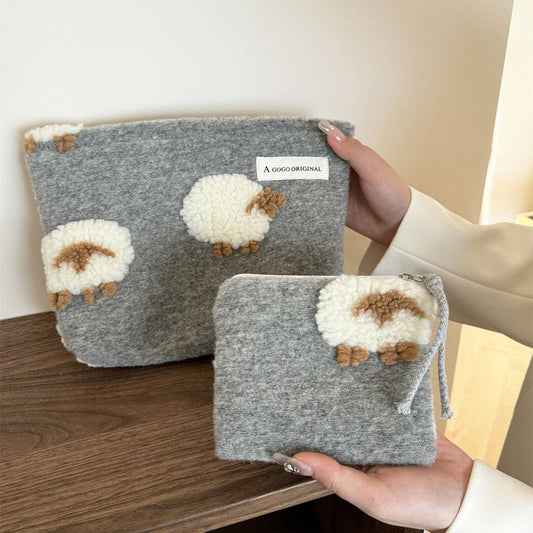 Wool Plush Makeup Bag Large Handheld Travel Pouch_CUAB00764