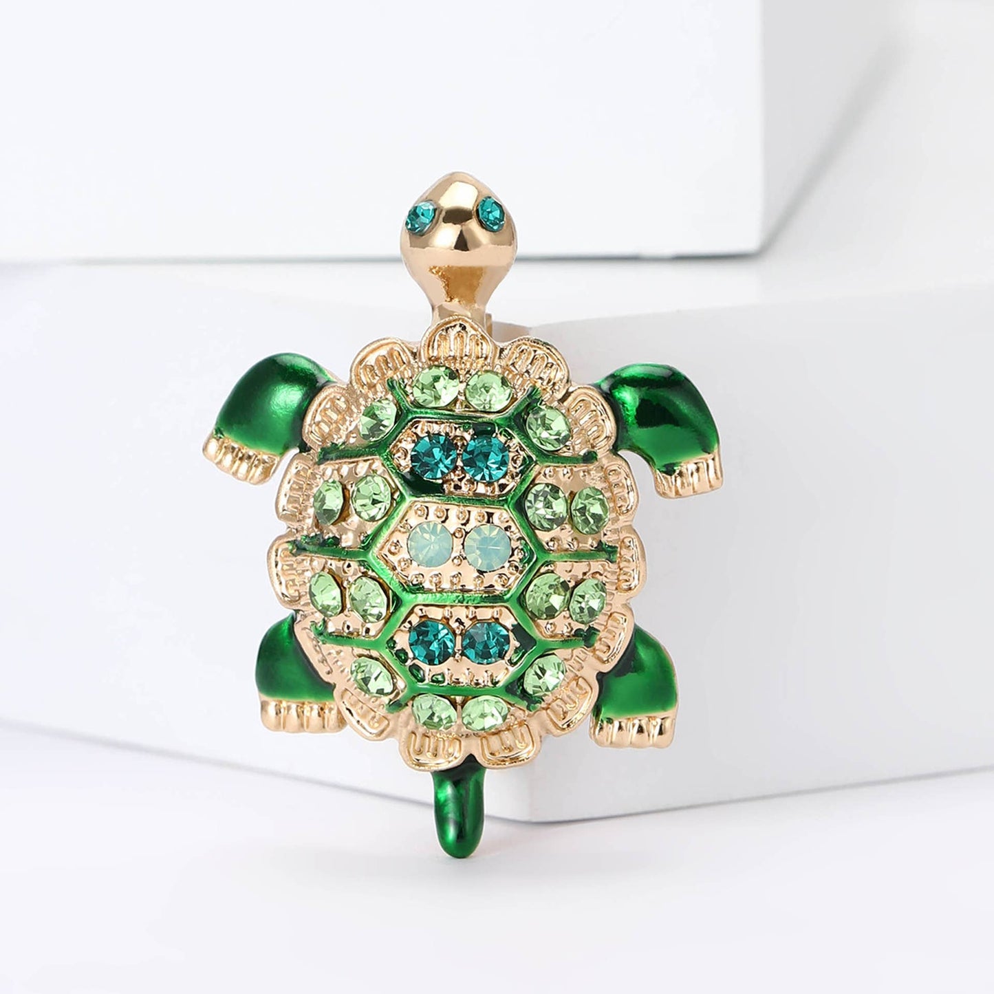 Cute Turtle Brooch, Rhinestone & Enamel Animal Small Pin