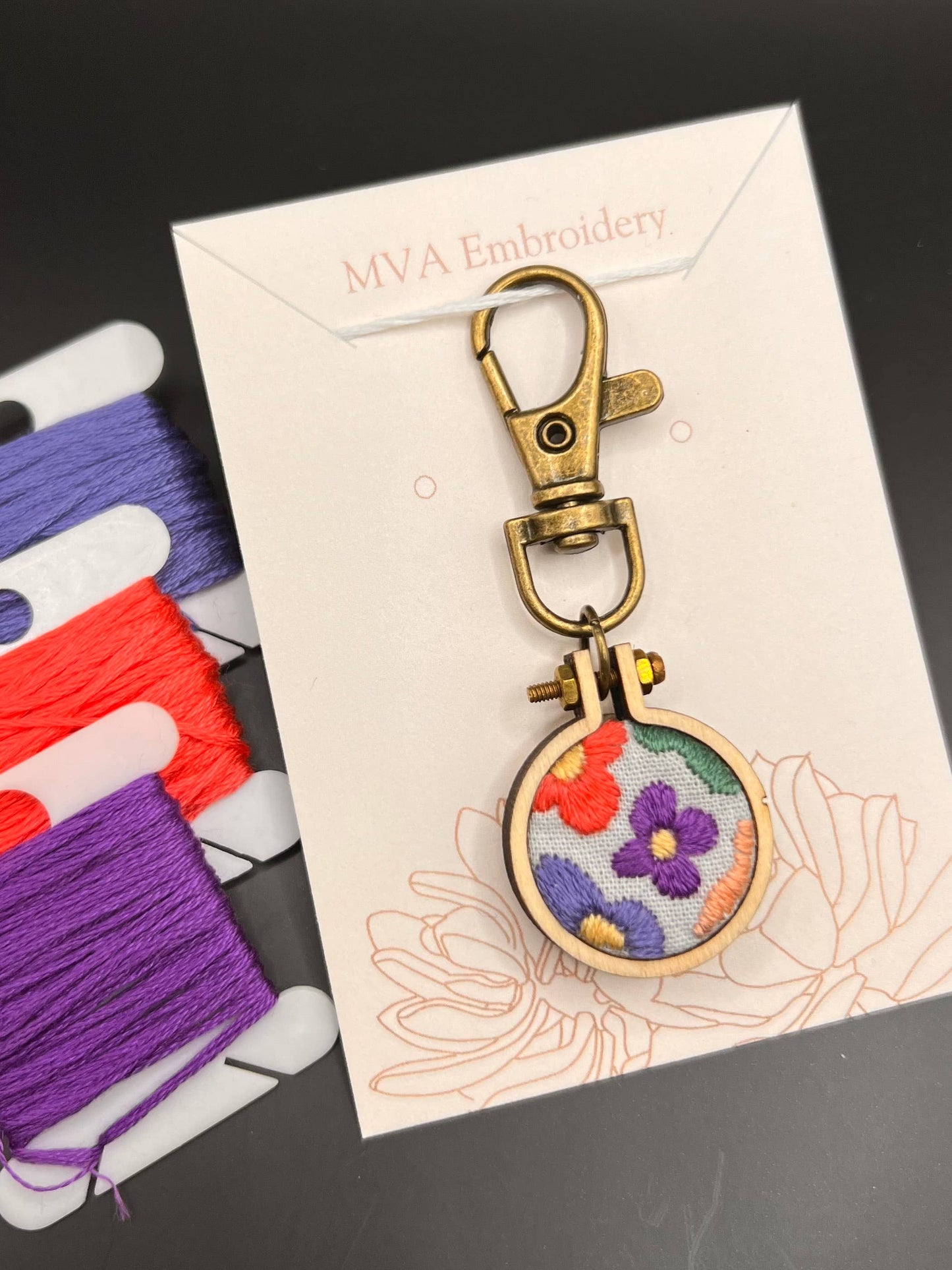 Mini Embroidery Groovy Flowers Keychain