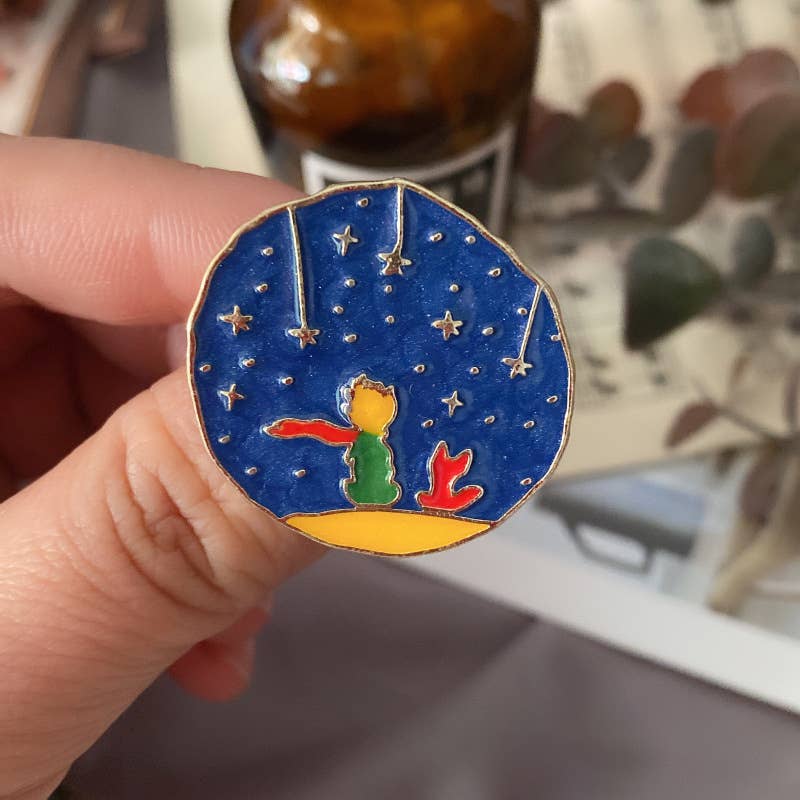 Cartoon Starry Sky Cat & Little Prince Enamel Brooch