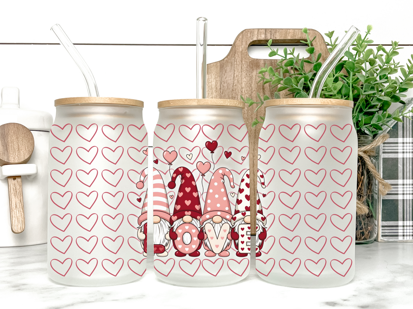 Love Gnomes Valentines Day Hearts Libbey Glass Cup Tumbler