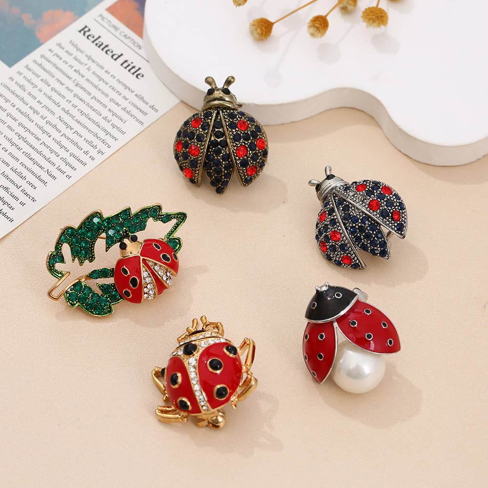 Enamel & Rhinestone Ladybug Brooch, Cute Insect Pin
