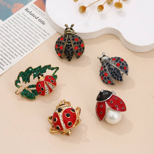 Enamel & Rhinestone Ladybug Brooch, Cute Insect Pin